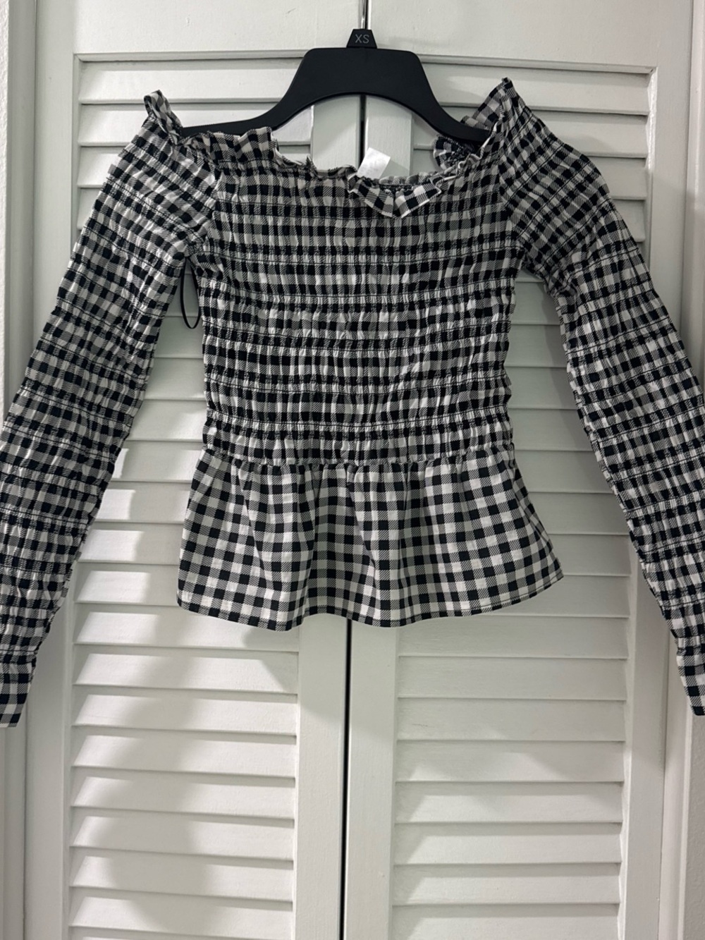 H&M Black and White Gingham Peplum Top